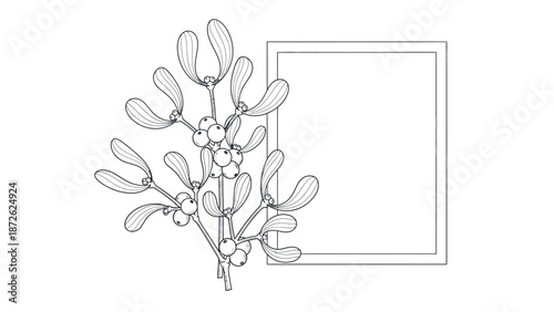 Minimalist mistletoe with berries outline blank sign.