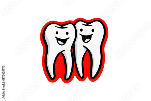 Tooth white sticker cartoon illustration smile isolated on cut out PNG or transparent background. Healthcare and medical objects icon design concept. Dentist tooth object sticker logo design.