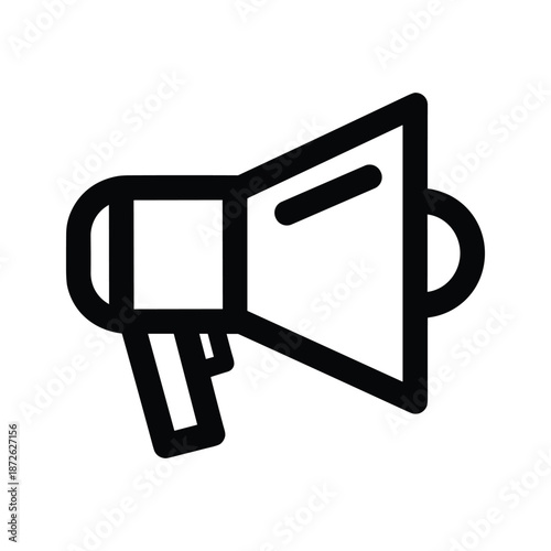 Simple black megaphone icon on white background