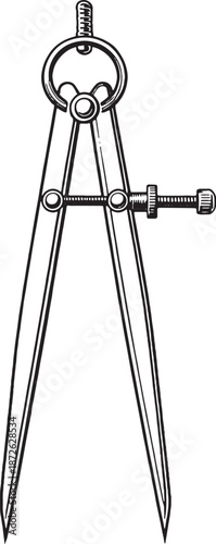 Vintage Divider Calipers Black and White Line Art Icon eps