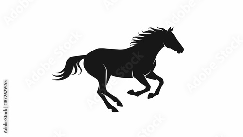 Silhouette of a running horse in motion.