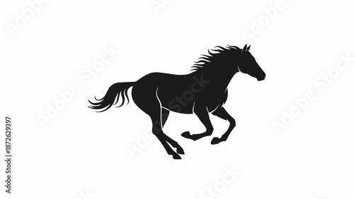 Silhouette of a running horse on a white background.