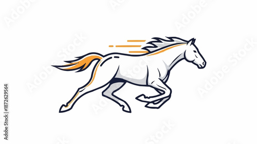 Illustration of a white horse running fast with motion lines.