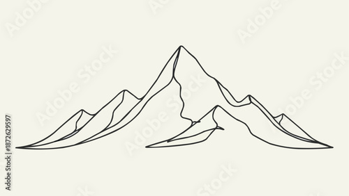 Minimalist Outline Drawing of Majestic Mountain Peaks.