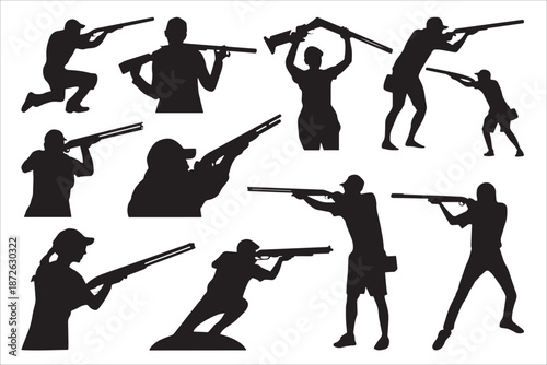 Silhouettes Of Rifle Shooting Poses Icons
