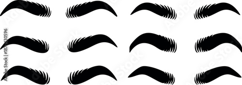 Set of twelve black eyebrow vector shapes for makeup and beauty design elements