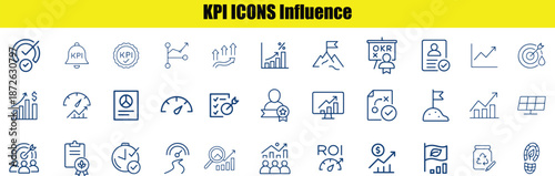 Set of blue line representing key performance indicators and business metrics on white