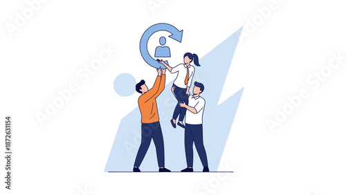 Teamwork for Growth: People Holding Up User Icon with Refresh Arrow