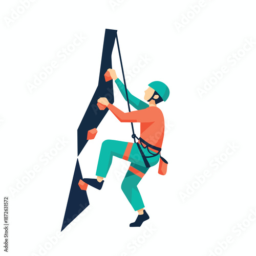 Person Climbing a Rock with Harness and Helmet