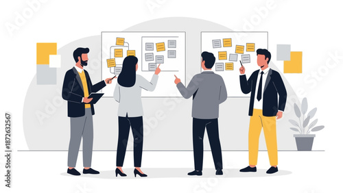 Team Brainstorming Session: Planning and Strategy with Sticky Notes