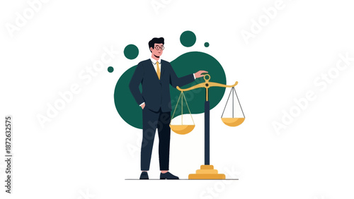 Businessman with Scales of Justice, Symbolizing Law and Balance