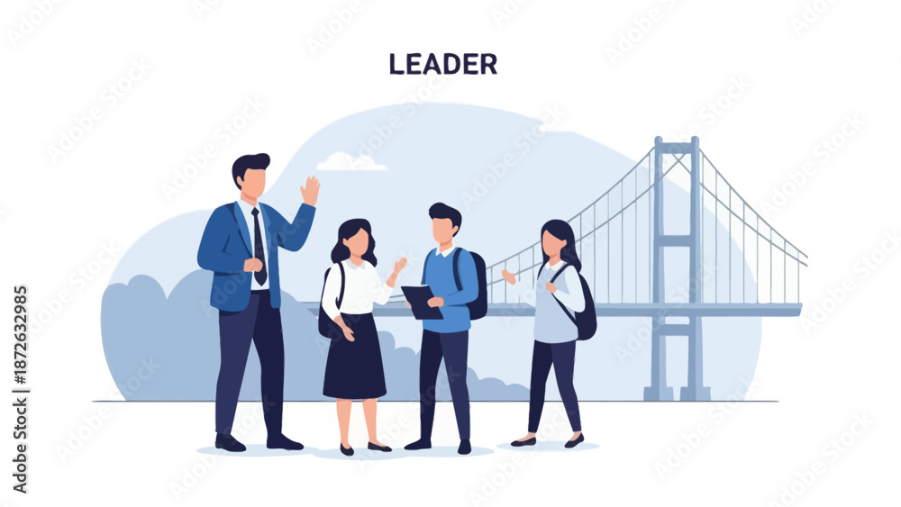 Fototapeta premium Teamwork leadership and success with business people in front of a bridge