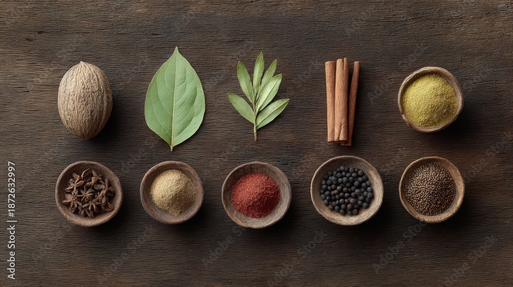 custom made wallpaper toronto digitalAssortment of Spices and Herbs on Rustic Wooden Background