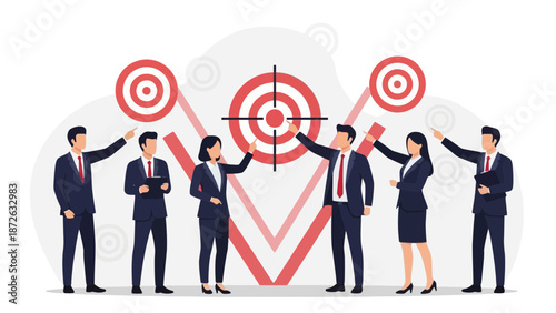 Business Team Achieving Goals with Target Board Visualization