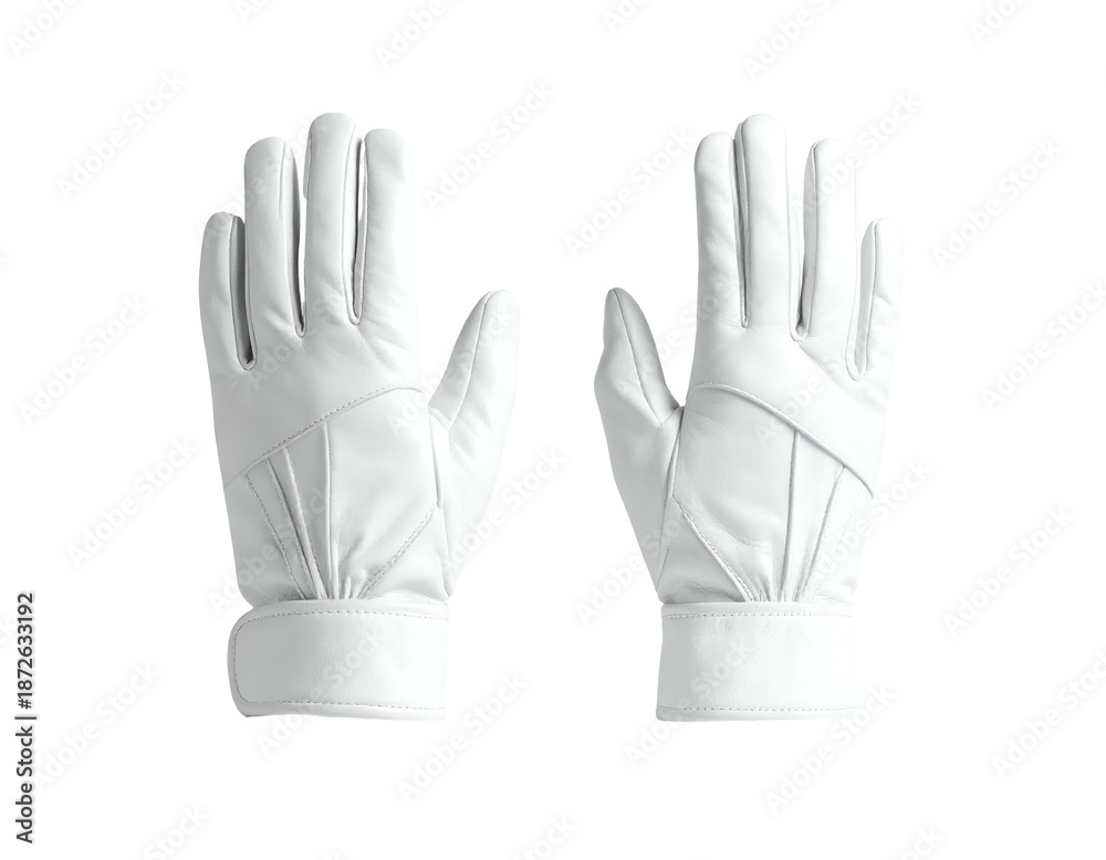 Obraz premium White leather gloves, hands open, against a black background