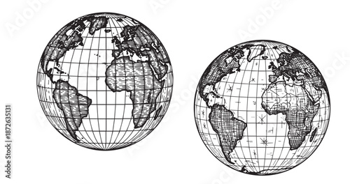 Antique globe engraving illustration for educational branding
