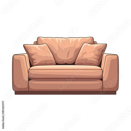 Comfortable peach sofa with cushions, a cozy home furniture illustration.