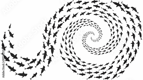 School of fish swimming in spiral formation