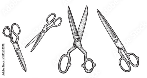 Tailor scissors engraving illustration for fashion branding