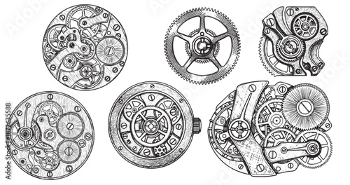 Mechanical watch gear engraving illustration for luxury watch branding
