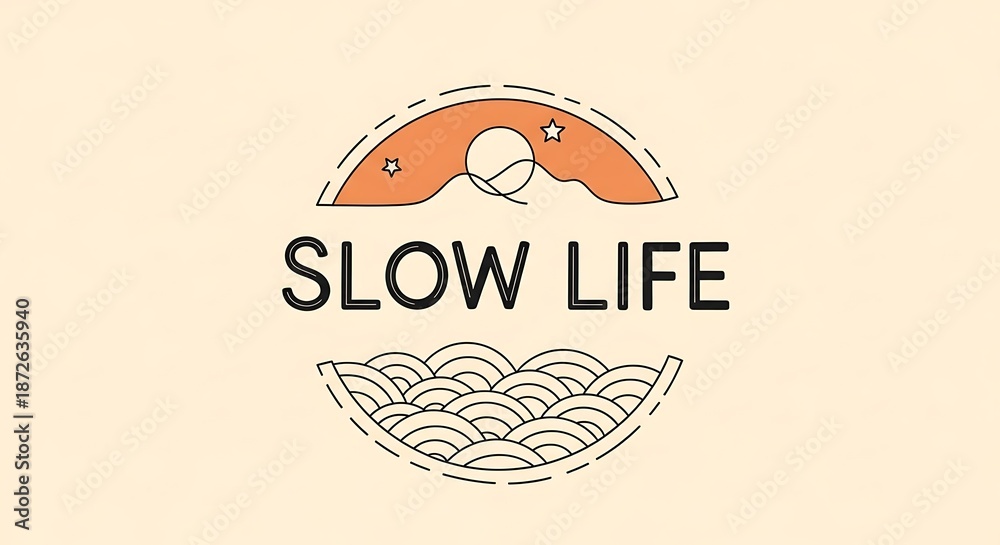 Obraz premium Minimalist Slow Life Logo with Mountain and Noodles Illustration.