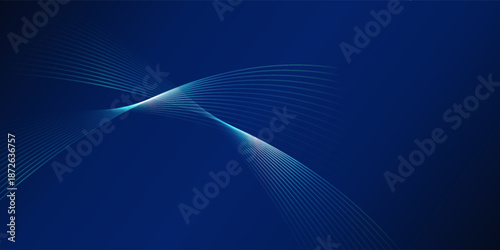 Abstract dark blue background with smooth glowing light streaks and soft gradients. The minimalist and elegant design creates a modern, futuristic atmosphere,