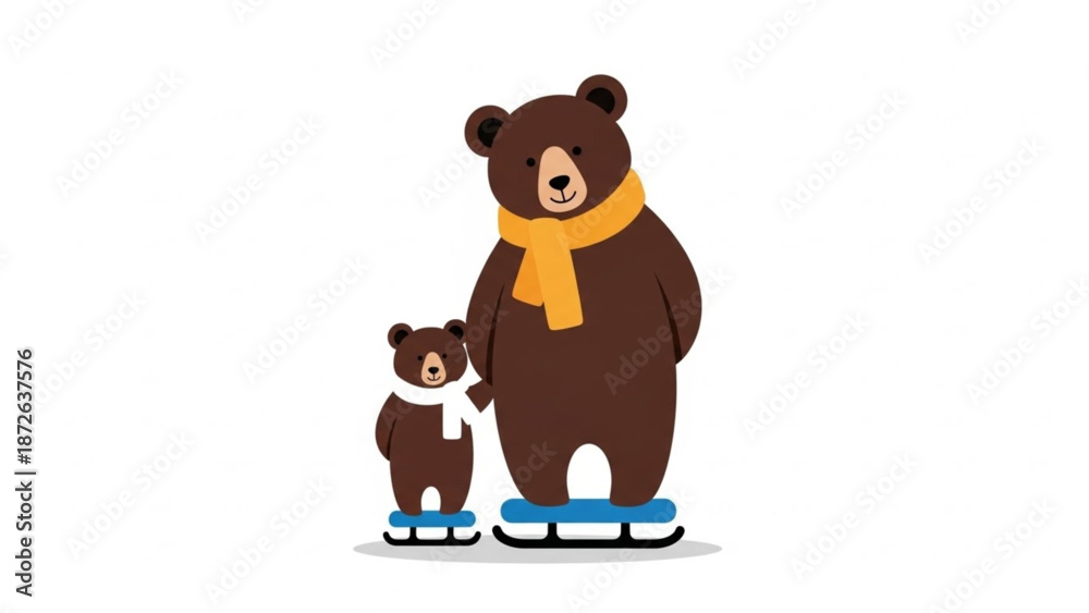 Obraz premium A loving parent bear and cub enjoy a delightful day of ice skating together