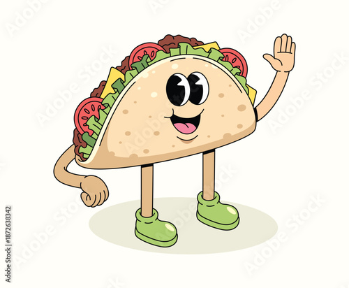 taco happy character groovy cartoon illustration