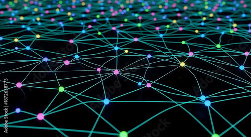 Network Connections Neon Lights Digital Structure.