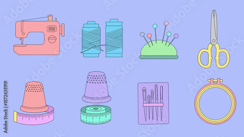 Sewing accessories and tools for crafting and tailoring.