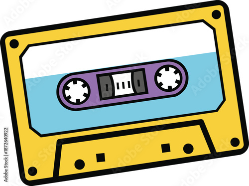 Classic 90s cassette tape illustration with vintage style, perfect for retro music themes, audio nostalgia, media design, and creative projects.