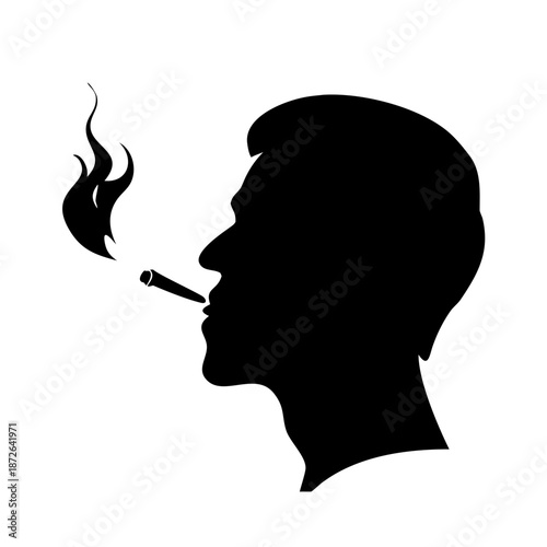 profile of a man's face smoking a cigarette, silhouette of a man's face, vector art illustration