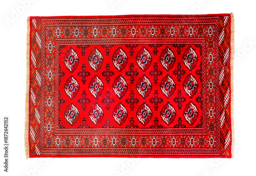 Photography Traditional hand-knotted Turkman runner rug with repeating geometric guls