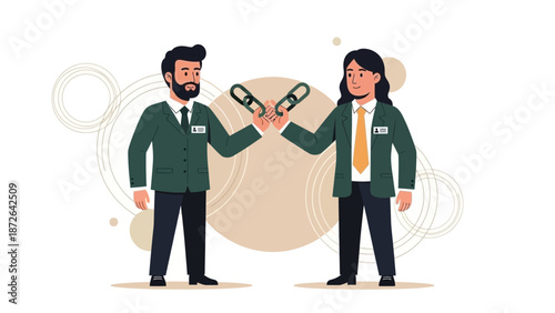 Teamwork and Collaboration: Business People Connecting Chain Links