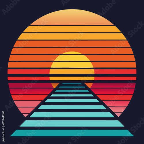 Vibrant sunset over mountain range