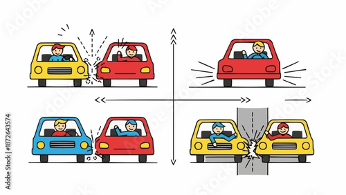 Car Accident Scenarios Illustration.
