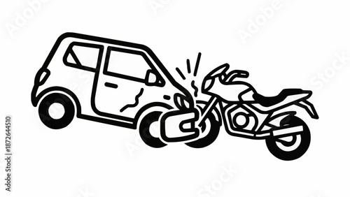Car and motorcycle collision illustration.