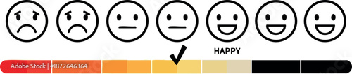 Emotion scale with happy face checkmark indicating positive mood and satisfaction vector illustration