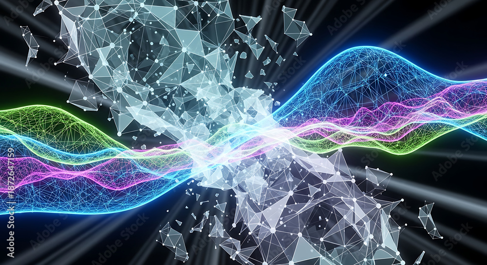 Naklejka premium Vibrant Neon Light Waves in Motion.