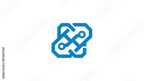 Blue Linked Chain Icon Symbol Logo.