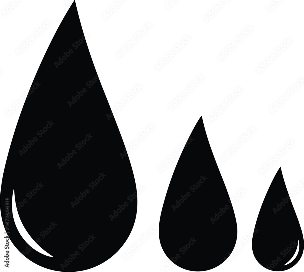 Fototapeta premium Two Water Drops Vector Icon Set Black Liquid Oil Droplets For Health Nature Environment Beauty Industry Clean Hydration