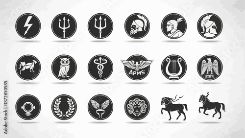 Collection of Ancient Greek Mythology Symbols and Icons.