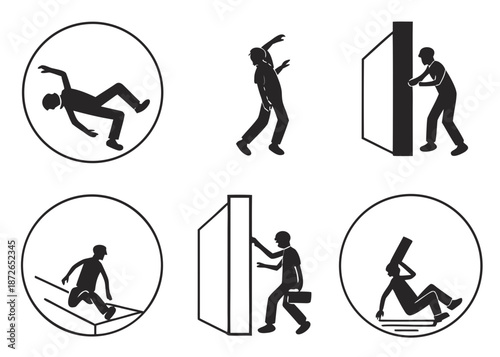 Business people experiencing common workplace accidents and injuries