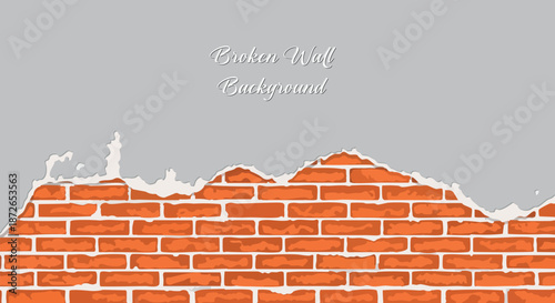A broken brick wall with a gray background and white fragment details
