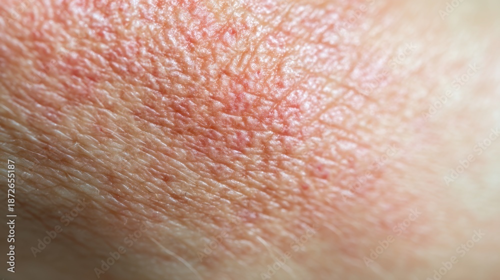 Fototapeta premium Close-Up View of Inflamed Skin with Redness and Dryness Patterns Exhibiting Irritation and Uneven Texture