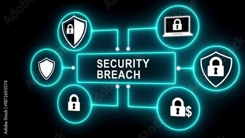 Abstract Neon Blueprint Network Connection Diagram on Black Background, Futuristic Tech Concept