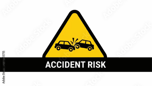 Warning sign indicating accident risk with two cars colliding.