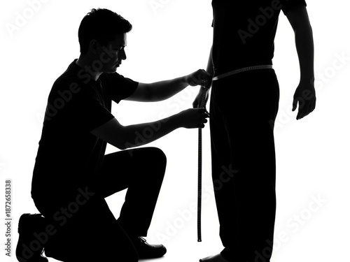 Man measuring waist with tape on another person