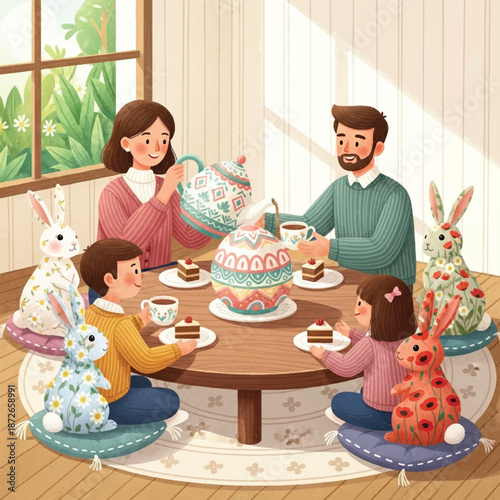 Family Enjoying Easter Breakfast Together.