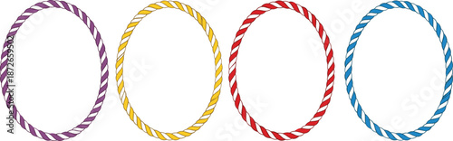 Colorful rope circle frames clipart set in purple, yellow, red, and blue for labels, borders, and crafts